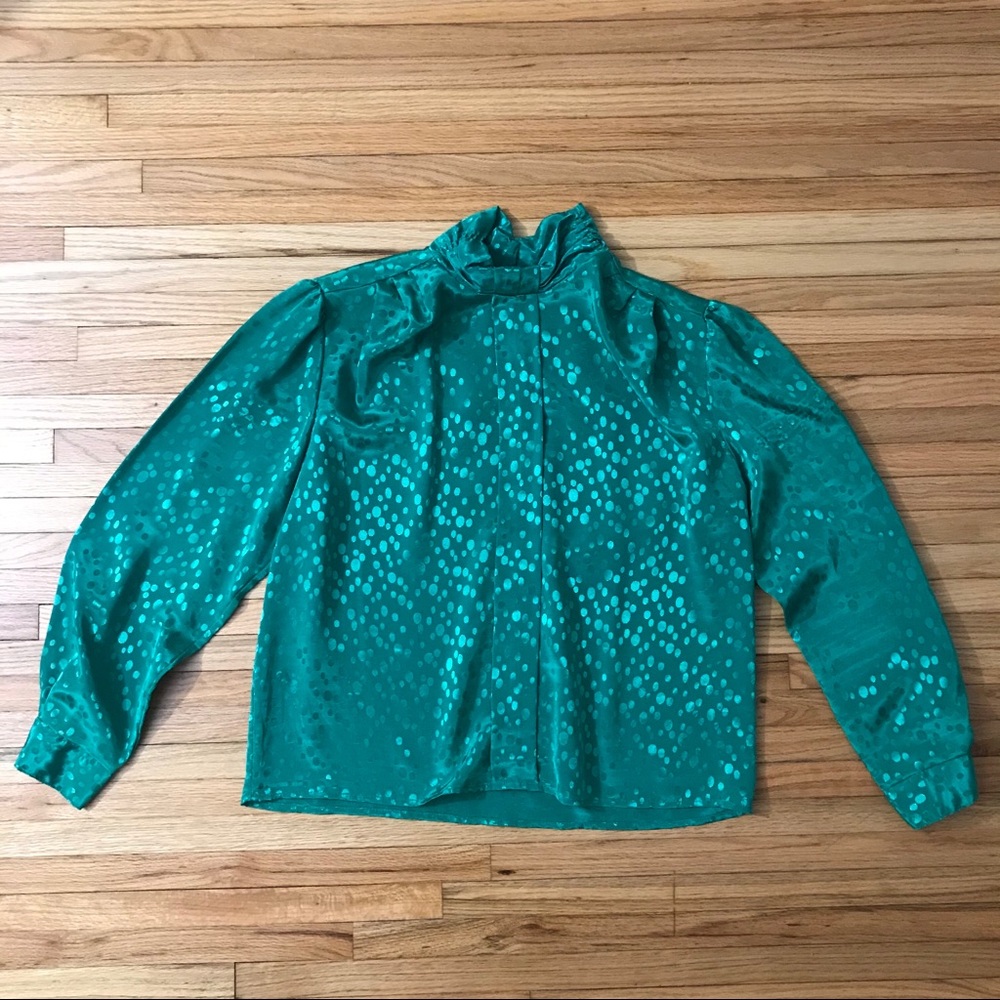 Vintage Jaclyn Smith Blouse -Green Polka Dot